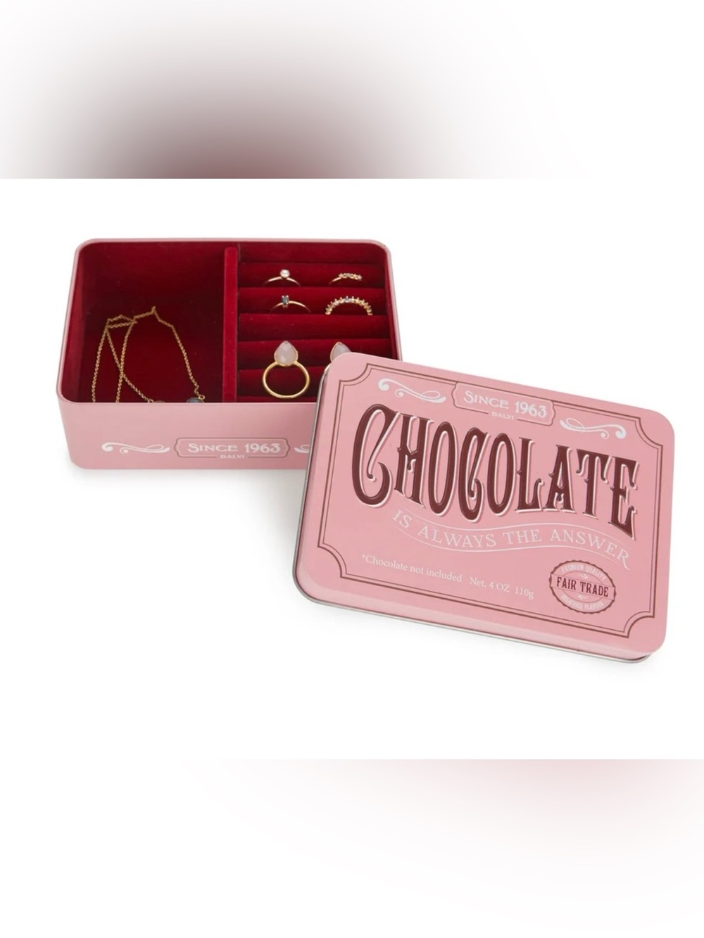 Anthropologie x Balvi Pink Chocolate Jewelry Box Velvet Tin NEW